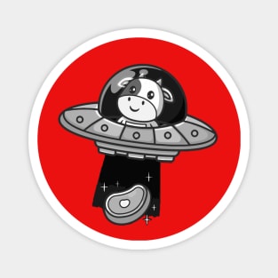 cow astronaut driving ufo catching meat steak Magnet